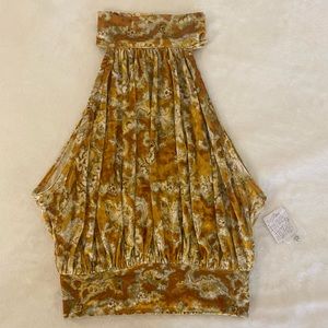 NWT Free People High Neck Tapestry Print Velvet Top with Button Back Neck